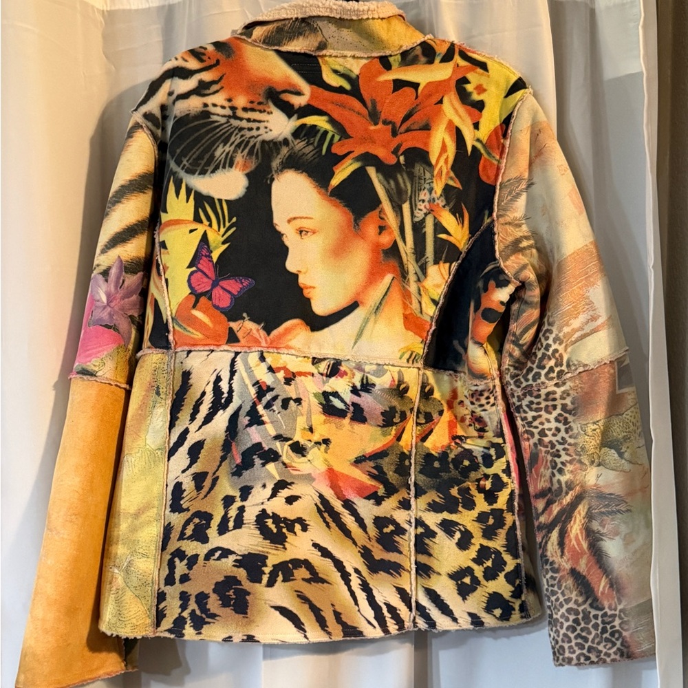 Vintage Alberto Makali Sherpa Lined Art Jacket Zip Front Multicolor S M - Picture 9 of 16